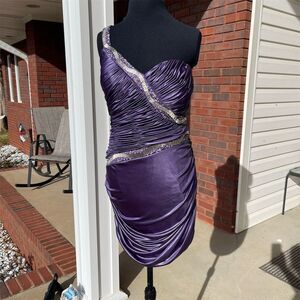Milano Women's One Shoulder Purple Beaded and Satin Dress Sz 16 Formal